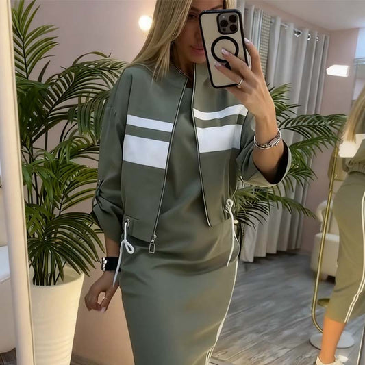 Conjunto de Chaqueta con Cuello Alto y Vestido para Mujer