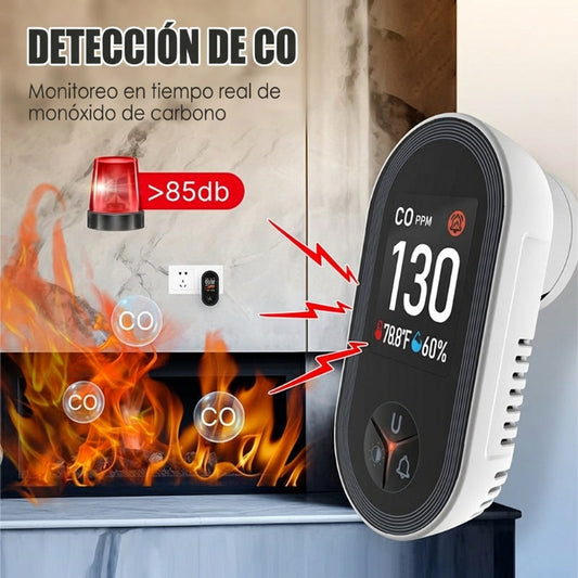 Recordatorio de pantalla 4 en 1, enchufable con sensor de temperatura y humedad integrado, con sensor dual, recordatorio de seguridad del aire con pantalla clara, sonido y luz para casas, cocinas, apartamentos y vehículos recreativos.