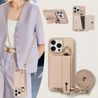 Funda de Cuero para iPhone con Correa y Correa de Muñeca y Billetera Plegable