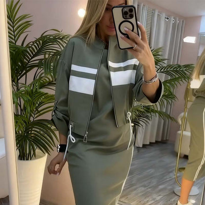 Conjunto de Chaqueta con Cuello Alto y Vestido para Mujer