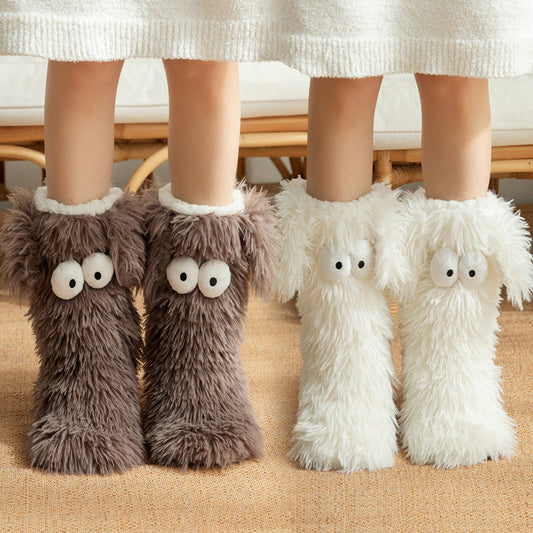 Pantuflas de felpa para mujer, calcetines de suelo para invierno, para el hogar, interiores, gruesos, con forro polar, antideslizantes, para adultos, calcetines de nieve de felpa para mujer, cubrezapatos
